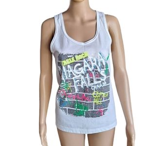 WAM 90s Y2K bright colorful graphic graffiti white tank top, small